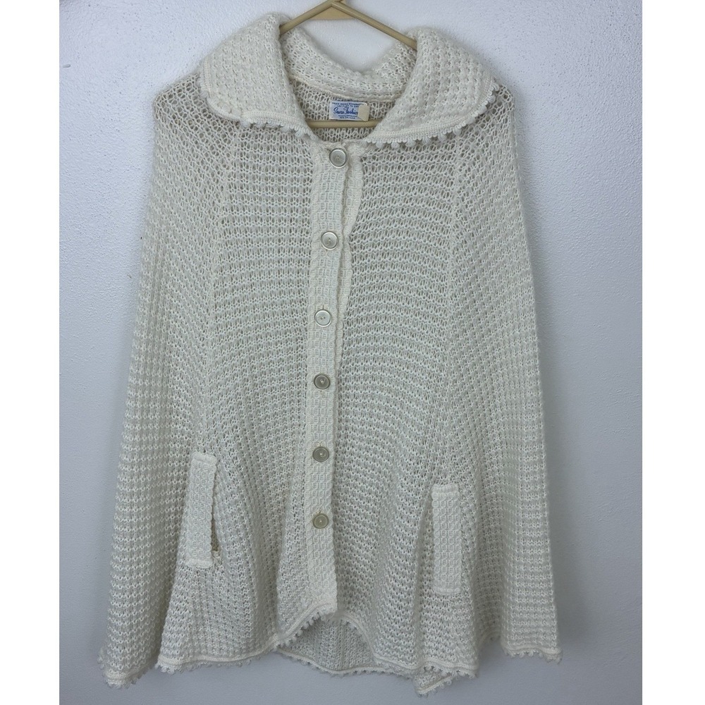 70's Cottagecore Knit Cape Button Front Boho Poncho Top Grannycore Coquette